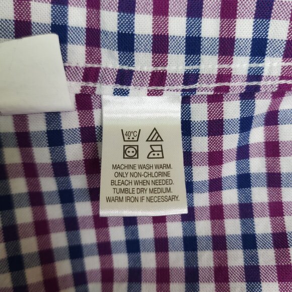Dockers Battery Street Collection Classic Fit Stretch Shirt L Plaid Purple Navy - Picture 8 of 10